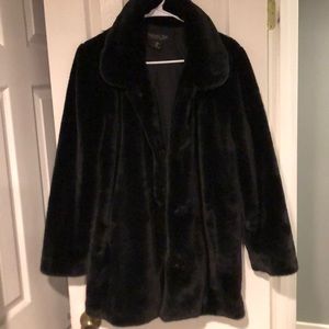Black faux fur collared teddy coat